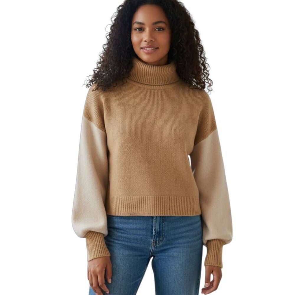 FOREVER 21 CAMEL & BLUSH TURTLENECK CROP SWEATER SZ.L EUC.